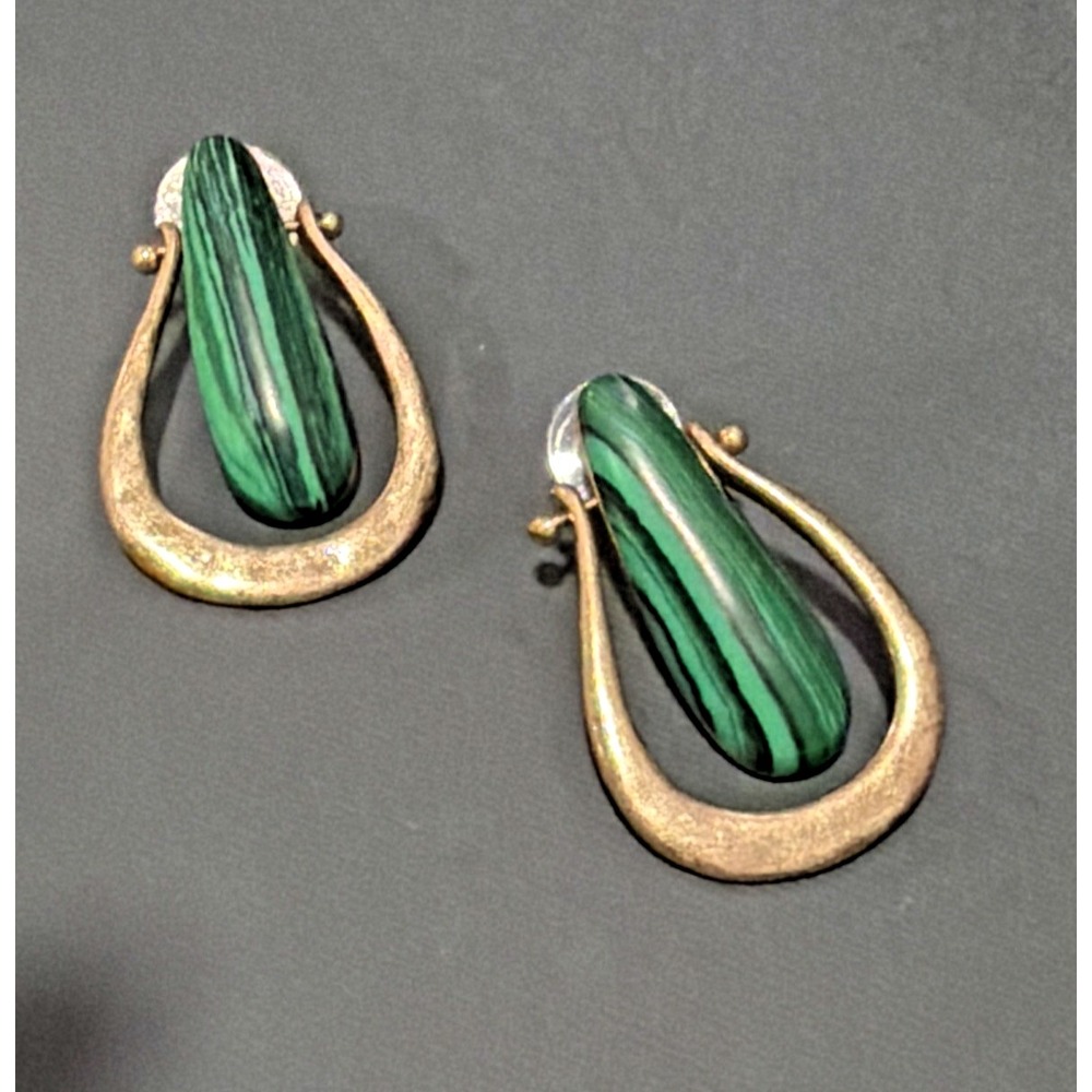 Robert Lee Morris RLM SOHO Gold Tone Green Teardrop Door Knocker Style Earrings